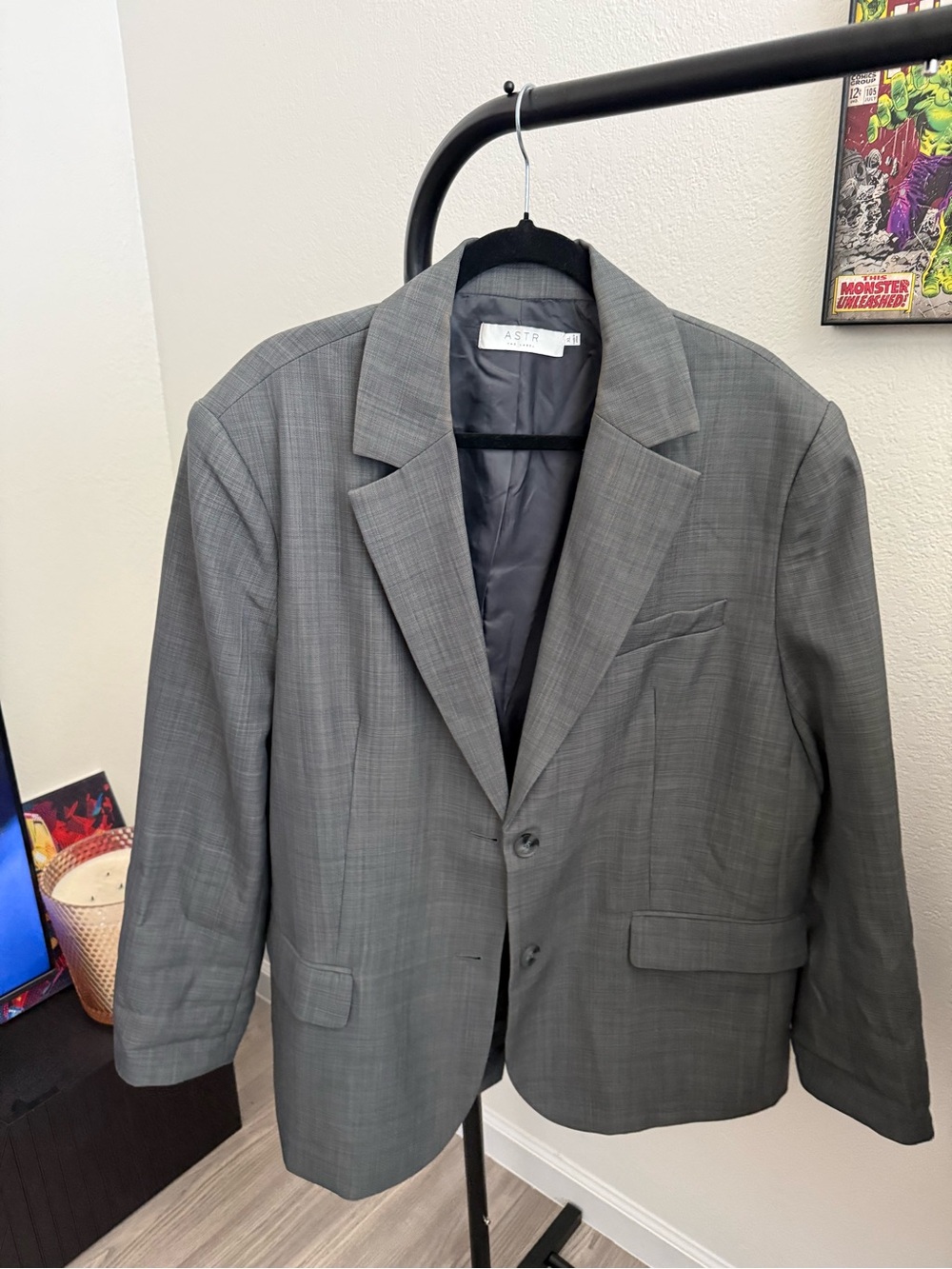 Astr The Label Women's Gray Plaid Blazer